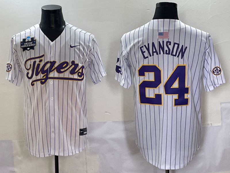Men 2025 LSU Tigers #24 Eyanson White Stripe Nike Joint Name Nike NCAA Jersey style 2